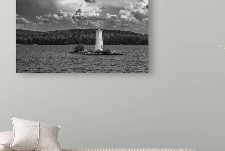 Clouds Over Loon Island Light on Lake Sunapee  in New Hampshire - B&W by Allan Wood