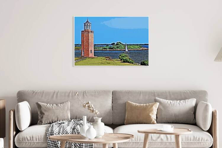 Sailboat Approaching Avery Point Lighthouse in Connecticut - Illus. by Allan Wood