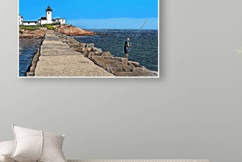 Fishing Near Eastern Point Light in Gloucester Massachusetts -Illus. by Allan Wood