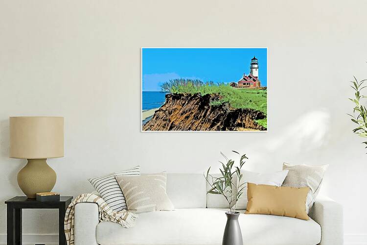 Early Highland Lighthouse Over Sandy Cliffs on Cape Cod in Massachusetts - Illus. by Allan Wood