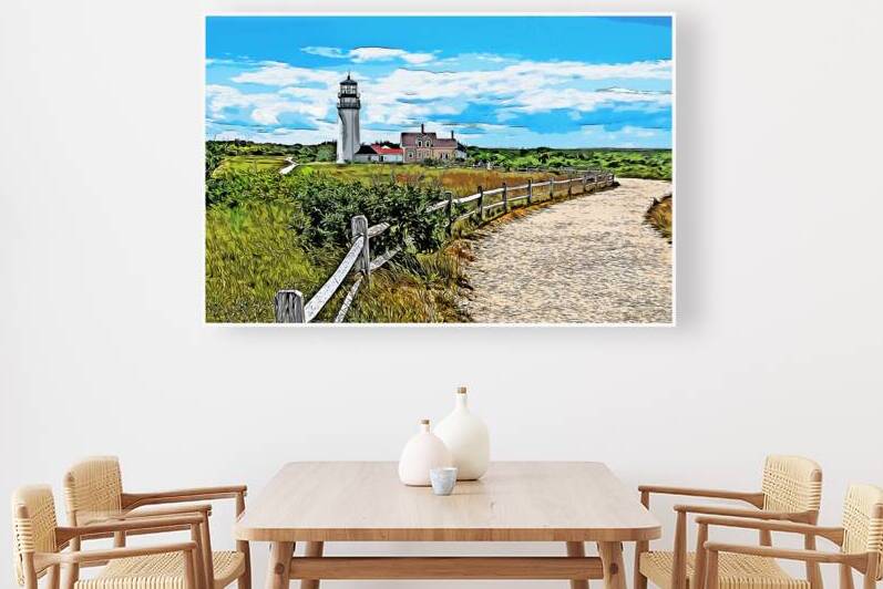 Wooden Fence Leads to Highland Lighthouse of Cape Cod in Massachusetts - Illus. by Allan Wood