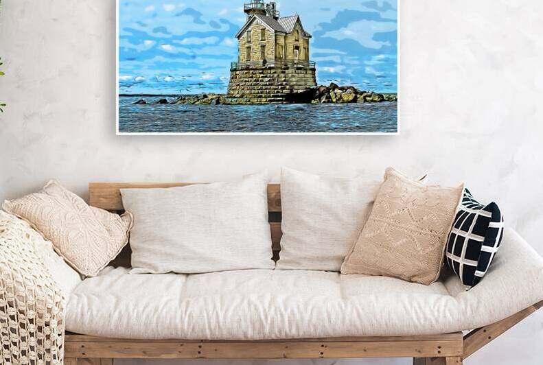 Haunted Stratford Shoal Light on a Summer Day in Connecticut - Illus. by Allan Wood
