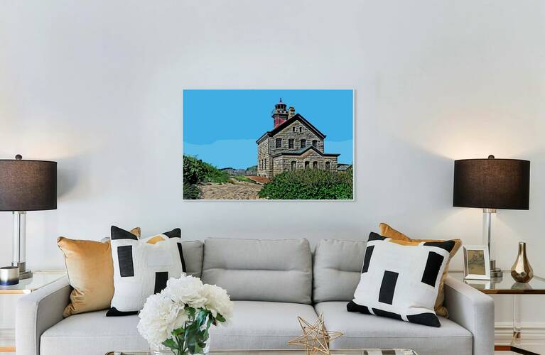 Stone Structure of Block Island North Lighthouse on Sunny Day in Rhode Island -Illus. by Allan Wood