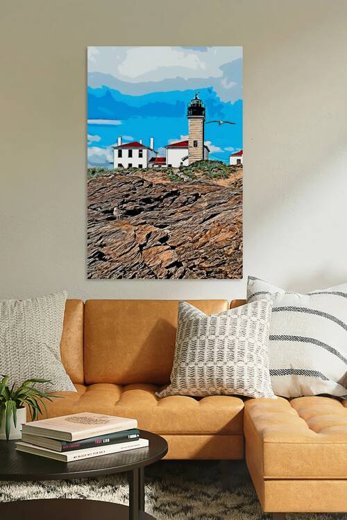 Beavertail Lighthouse on Rocky Coast Near Newport Rhode Island - Illus. by Allan Wood