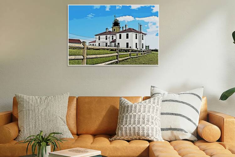 Wooden Fence Leads to Beavertail Lighthouse Museum and Tower in Rhode Island - Illus. by Allan Wood