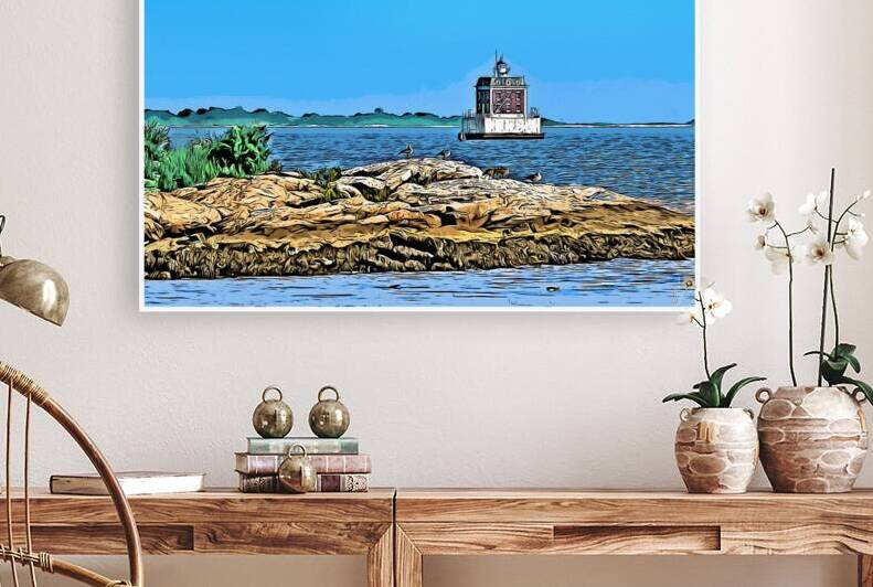 New London Ledge Lighthouse in Connecticut -Illus. by Allan Wood