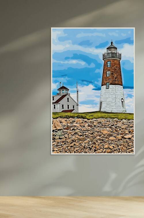 Point Judith Light By Coast Guard Station in Rhode Island - Illus. by Allan Wood