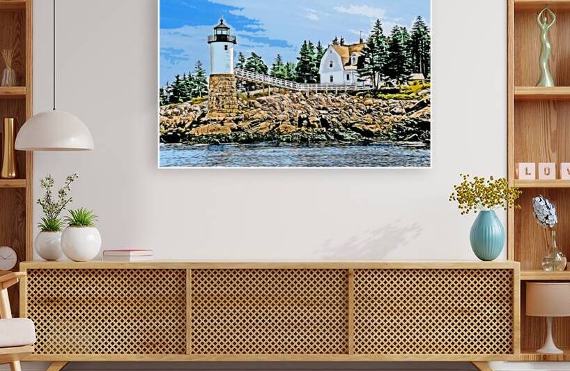 Waterside View of Isle au Haut Lighthouse in Acadia National Park in Maine - Illus. by Allan Wood
