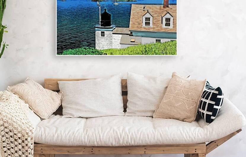 Browns Head Lighthouse Over Penobscot Bay in Maine - Illus. by Allan Wood