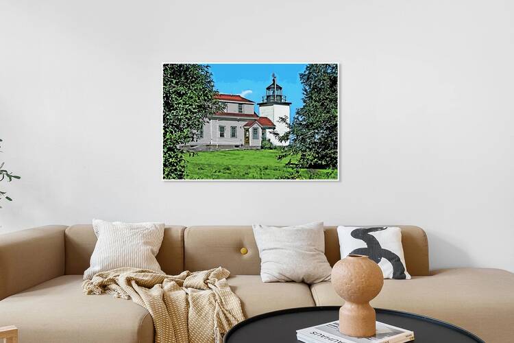 Fort Point Lighthouse with Keepers Bulding in Maine - Illus. by Allan Wood