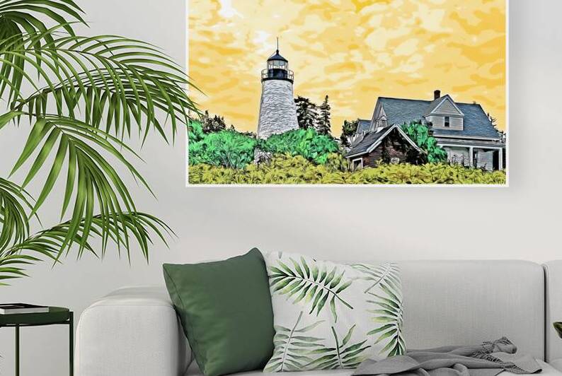 Sunrise by Dice Head Lighthouse in Midcoast Maine - Illus. by Allan Wood