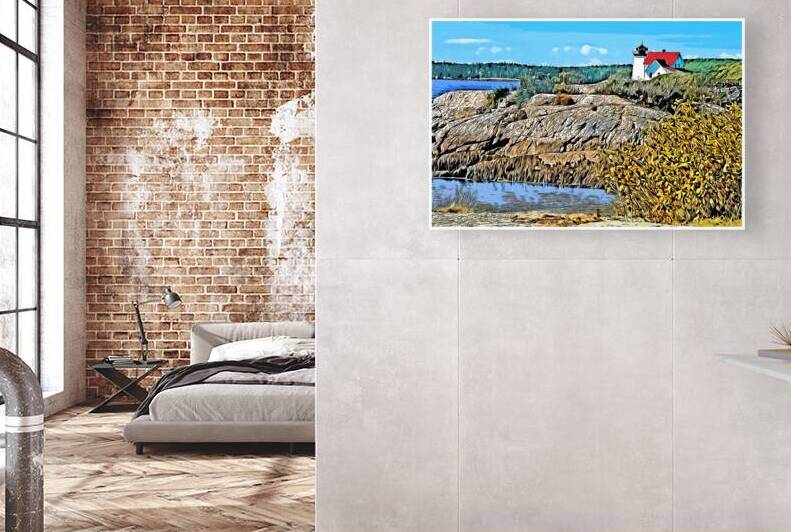 Rocky Shore Near Hendricks Head Lighthouse in Maine - Illus. by Allan Wood