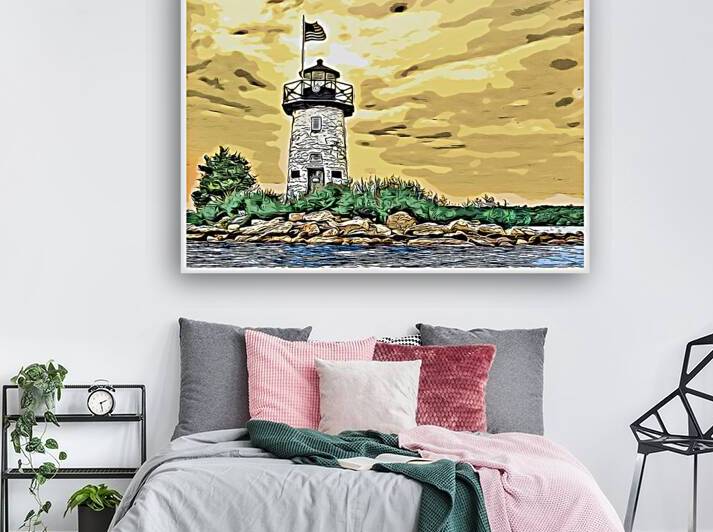 Ladies Delight Lighthouse Near Sunset in Maine - Illus. by Allan Wood