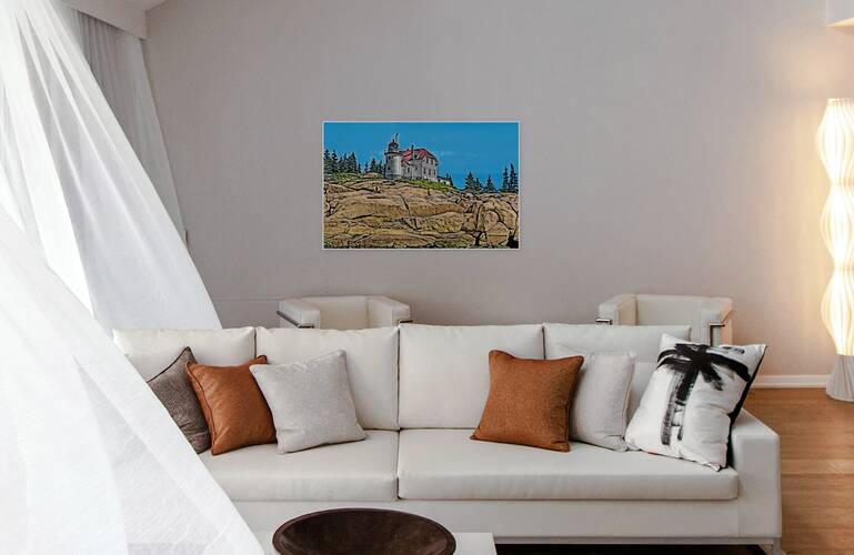Heron Neck Lighthouse on Rocky Island in Maine - Illus. by Allan Wood