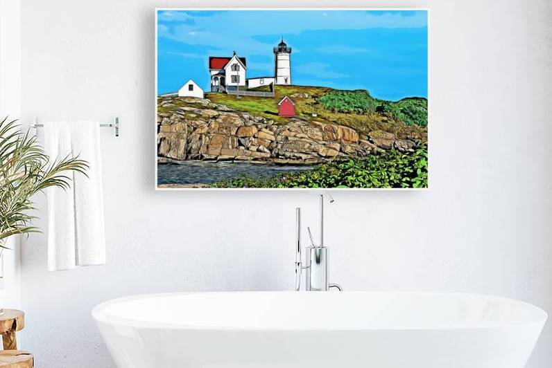 Nubble Cape Neddick Lighthouse on Rocky Island in Maine - Illus. by Allan Wood