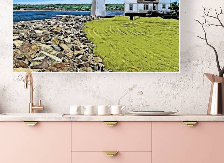 Prospect Harbor Light Protected by Rock Barrier in Maine - Illus. by Allan Wood