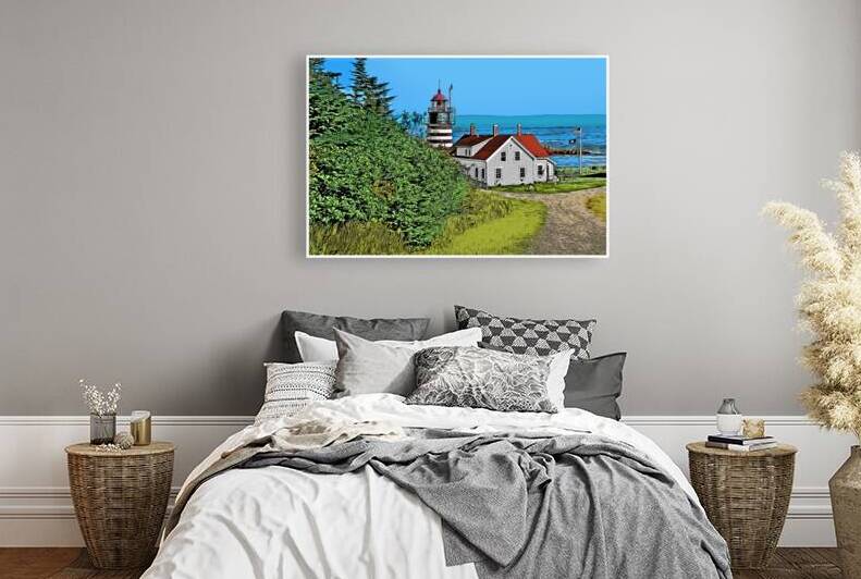 West Quoddy Light Overlooks Bay of Fundy in Maine - Illus. by Allan Wood