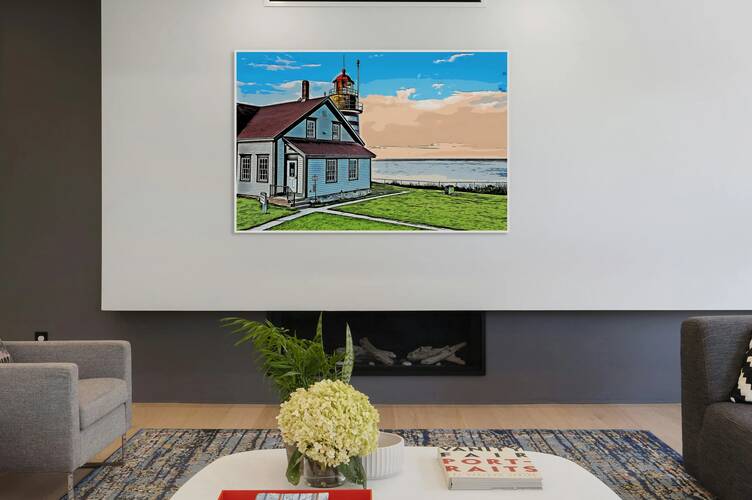 Sunset in Front of West Quoddy Head Lighthouse in Maine - Illus. by Allan Wood