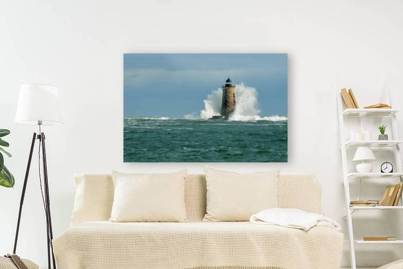 Perfect Crown Wave Surrounds Whaleback Lighthouse Tower in Maine by Allan Wood