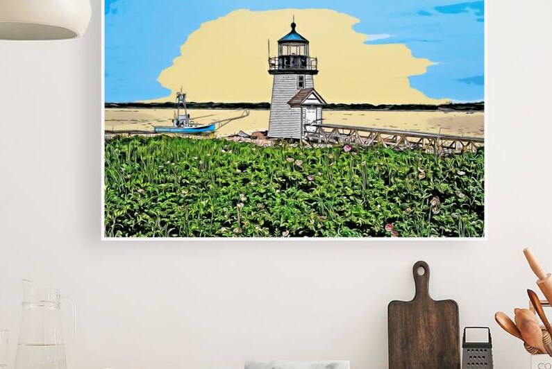 Fishing Boat Passes Natucket Island Lighthouse in Massachusetts - Illus. by Allan Wood