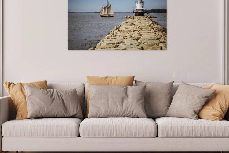 Windjammer Sailboat Passes Spring Point Ledge Lighthouse in Maine by Allan Wood