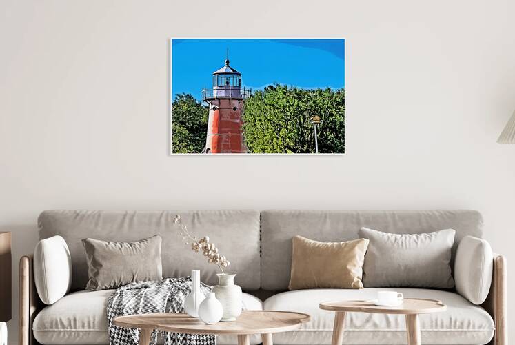 Pink Isle La Motte Lighthouse Tower in Lake Champlain in Vermont - Illus. by Allan Wood
