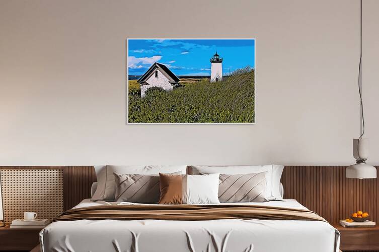 Beach Grass Around Long Point Light by Provincetown Harbor On Cape Cod in Massachusetts - Illus. by Allan Wood