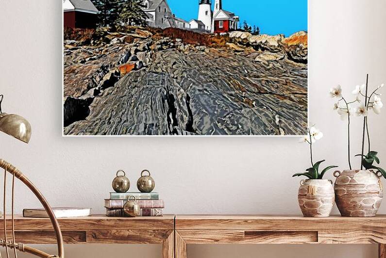 Rock Formations Lead up to Pemaquid Lighthouse in Maine - Illus. by Allan Wood