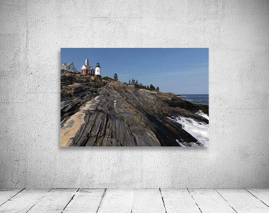 Pemaquid Point Lighthouse Over Unique Rock Formations Along Maine Coastline Wall Preview