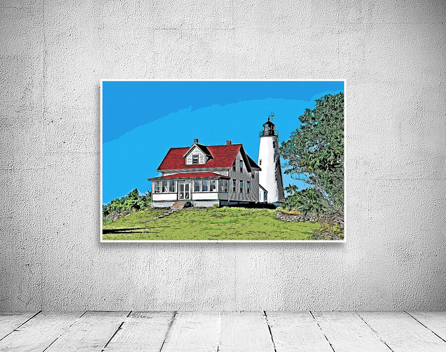 Bakers Island Lighthouse on Summer Day in Salem in Massachusetts - Illus. Wall Preview