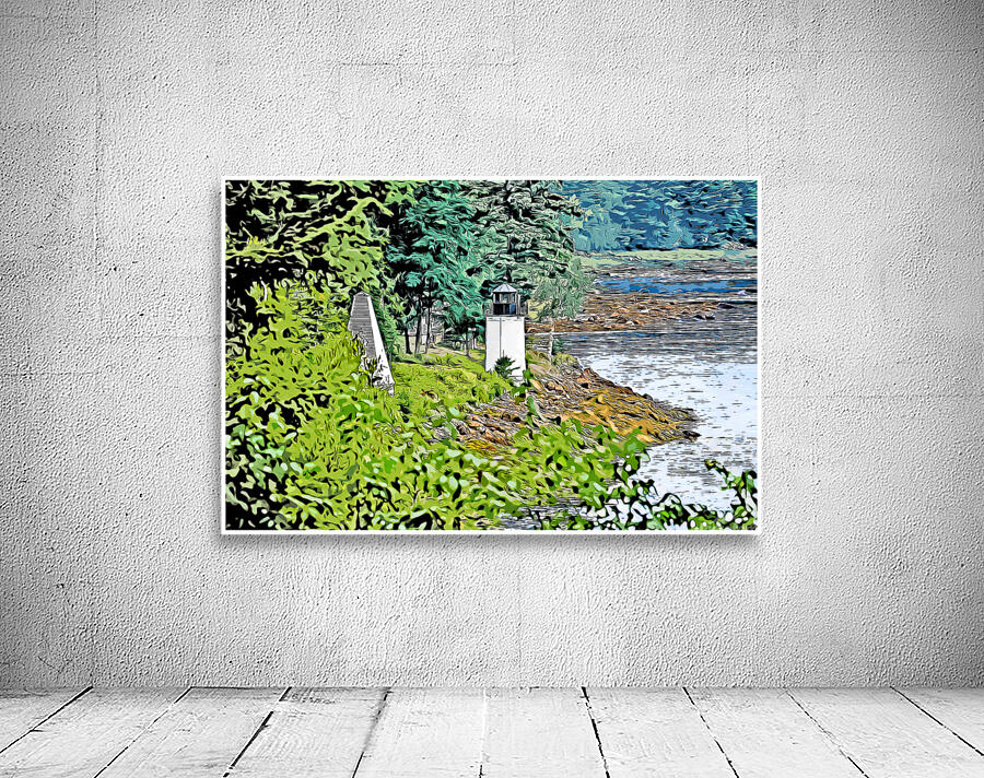 Whitlocks Mill Lighthouse and Fog Tower on River in Northernmost Maine - Illus. Wall Preview