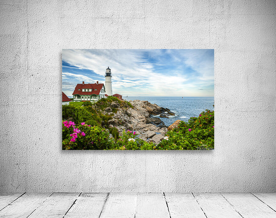 Beach Roses by Portland Head Lighthouse in Maine Wall Preview