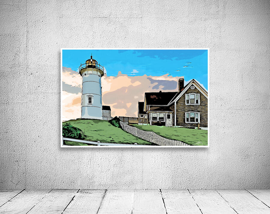 Sun Setting Behind Nobska Lighthouse on Cape Cod in Massachusetts - Illus. Wall Preview