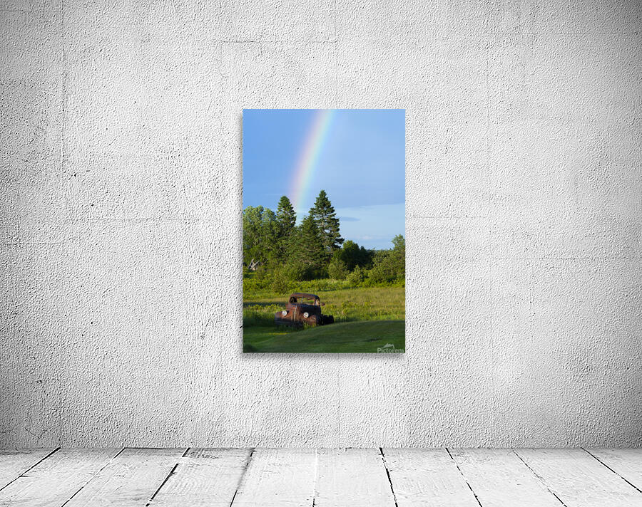 Rainbow by Old Truck in Field in Northern Maine Wall Preview
