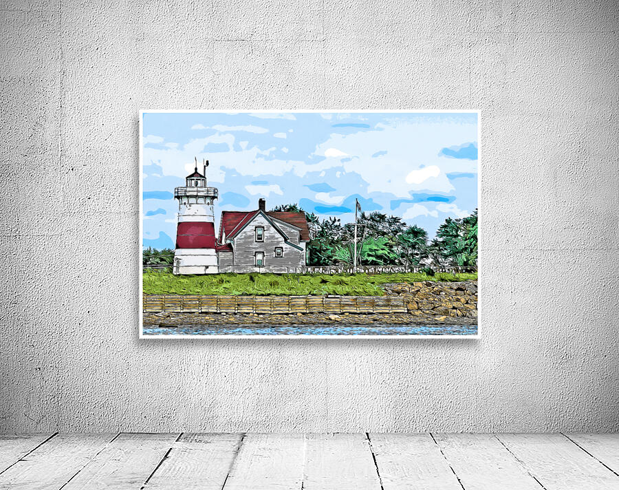 Stratford Point Lighthouse on Overcast Day in Connecticut - Illus. Aperçu sur mur
