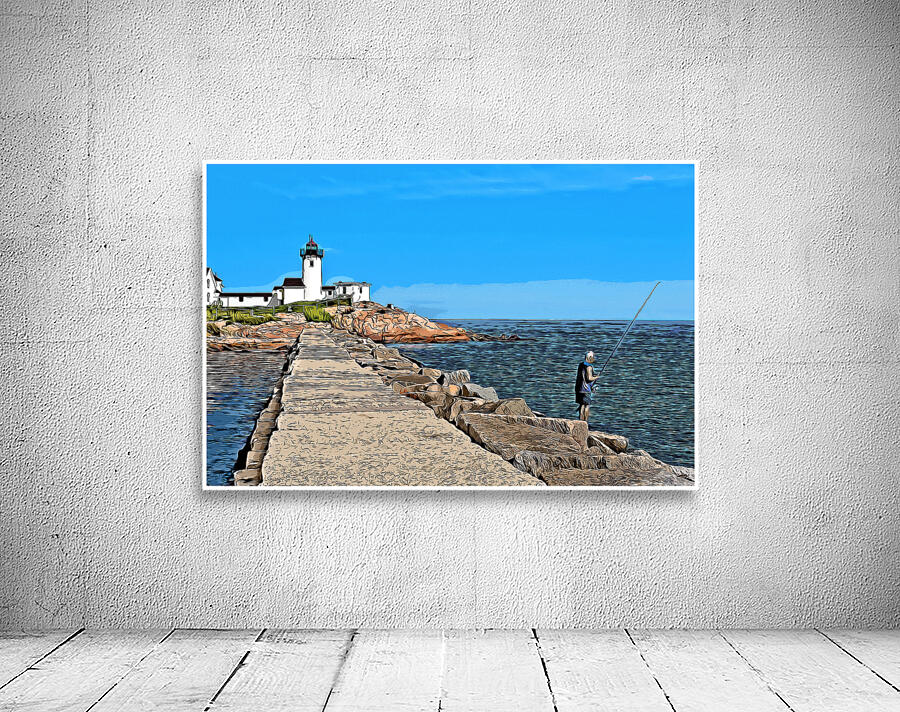 Fishing Near Eastern Point Light in Gloucester Massachusetts -Illus. Wall Preview