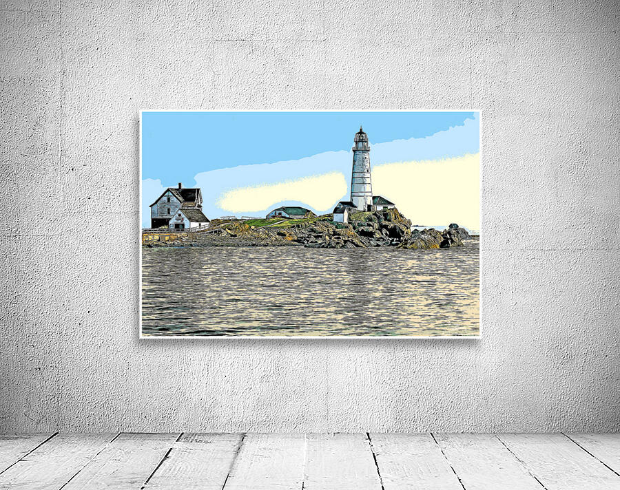 Boston Harbor Lighthouse on Island in Massachusetts - Illus. Wall Preview