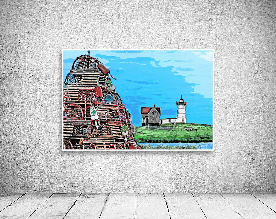 Nubble Light Near Lobster Trap Holiday Tree in Maine -Illus. Wall Preview