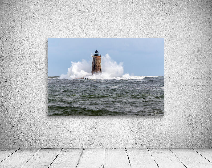 Giant Waves Around Stone Tower of Whaleback Light in Maine Wall Preview