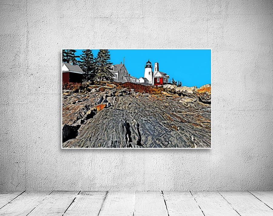 Pemaquid Lighthouse Over Rock Formations in Maine - Illus. Wall Preview