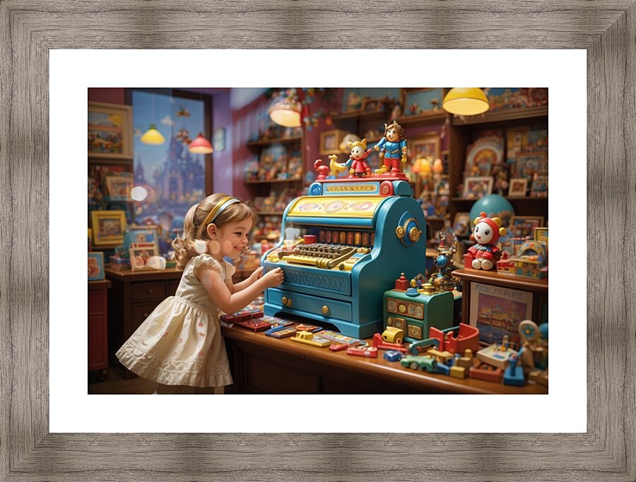 Default A charmingly vibrant toy store cashier co Picture Frame Printing