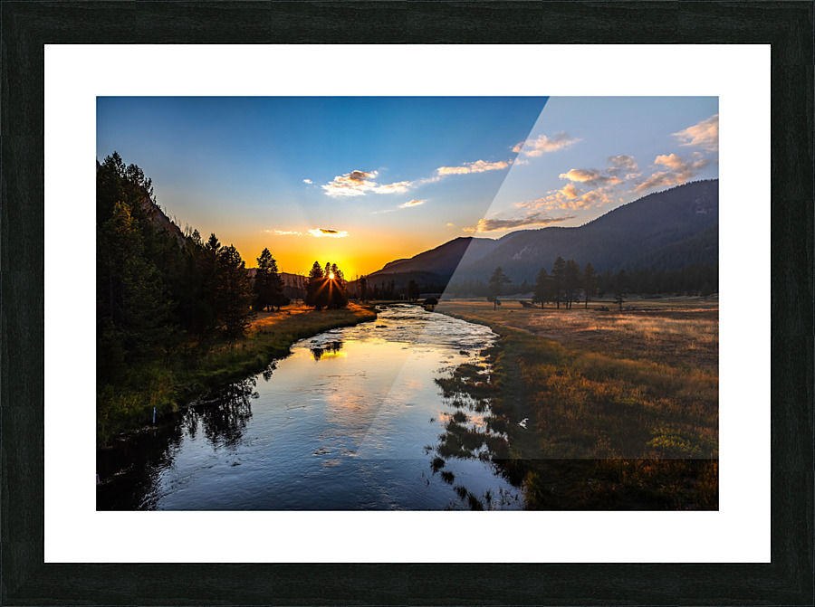 Sunset at Madison River in Yellowstone. Picture Frame print
