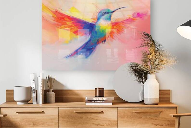 A Bird in Colors  I Modern Wall Art I Abstract Floral Minimalist Prints I Premium Canvas Acrylic Framed Metal Art for Home & Office Decor by PRESTIGE ABSTRACTS
