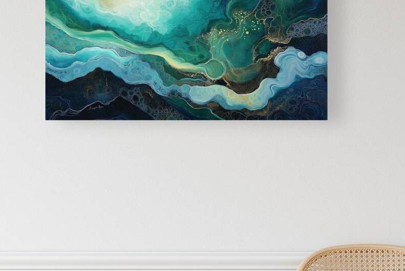 Serenity in Teal I Modern Wall Art I Abstract Floral Minimalist Prints I Premium Canvas  Acrylic Framed  Metal Art for Home & Office Decor by PRESTIGE ABSTRACTS