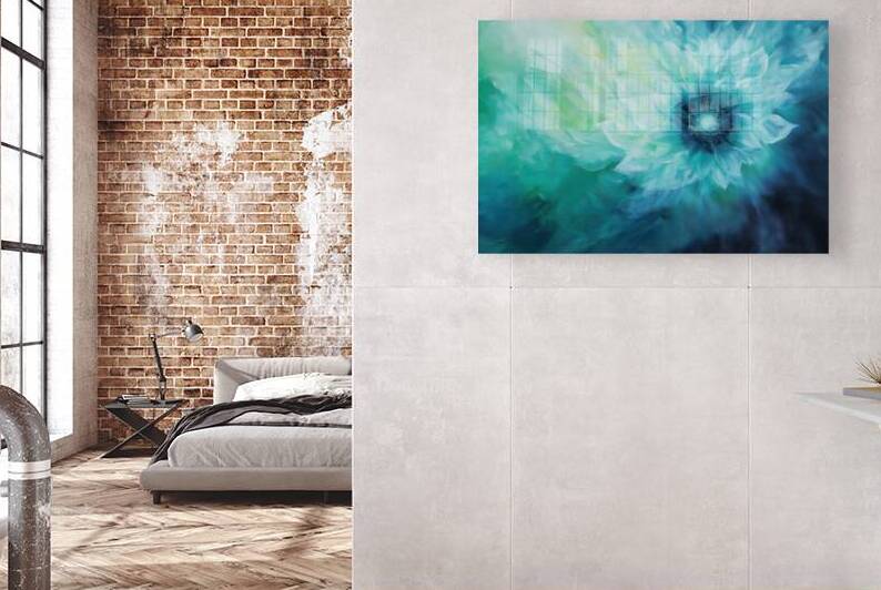 Dreaming in Aqua I Modern Wall Art I Abstract Floral Minimalist Prints I Premium Canvas  Acrylic Framed  Metal Art for Home & Office Decor by PRESTIGE ABSTRACTS