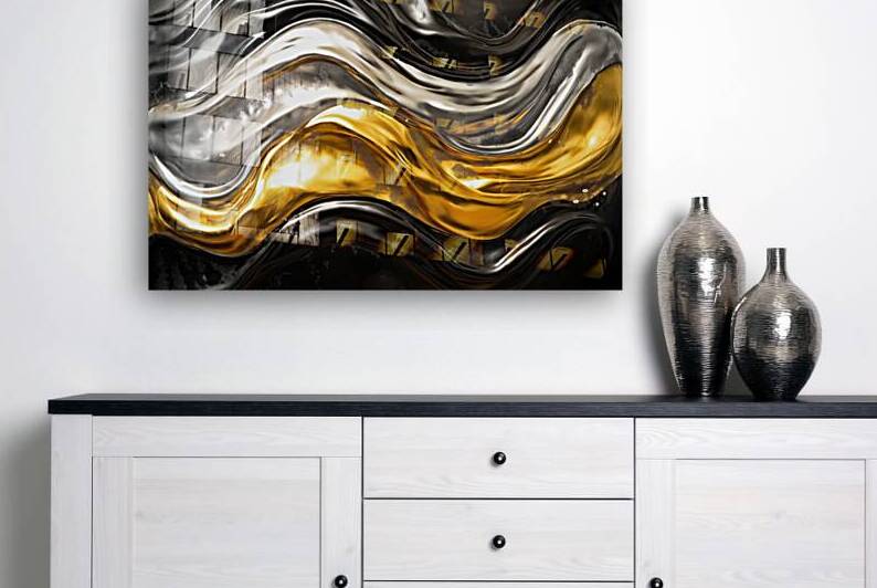 METALLIC MIRAGE I MODERN WALL ART I ABSTRACT FLORAL MINIMALIST PRINTS I PREMIUM CANVAS ACRYLIC FRAMED METAL ART FOR HOME & OFFICE DECOR by PRESTIGE ABSTRACTS