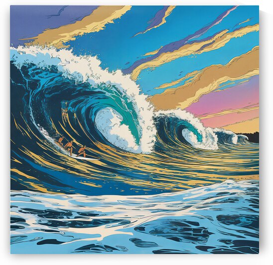 Pop Art Ocean Waves and Surfers Canvas – Vibrant Coastal Wall Decor  by James Yoke