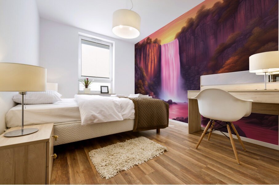 Waterfall & Sunset  Mural print