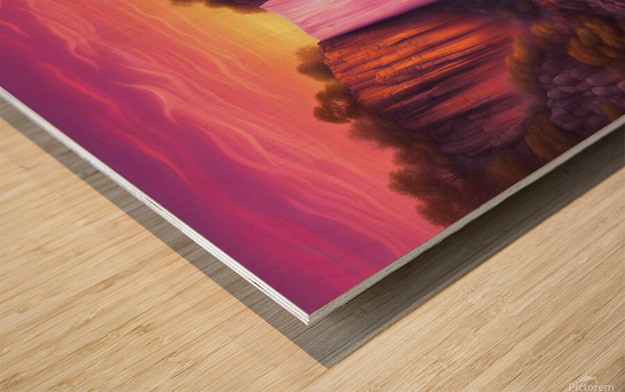Waterfall & Sunset  Wood print