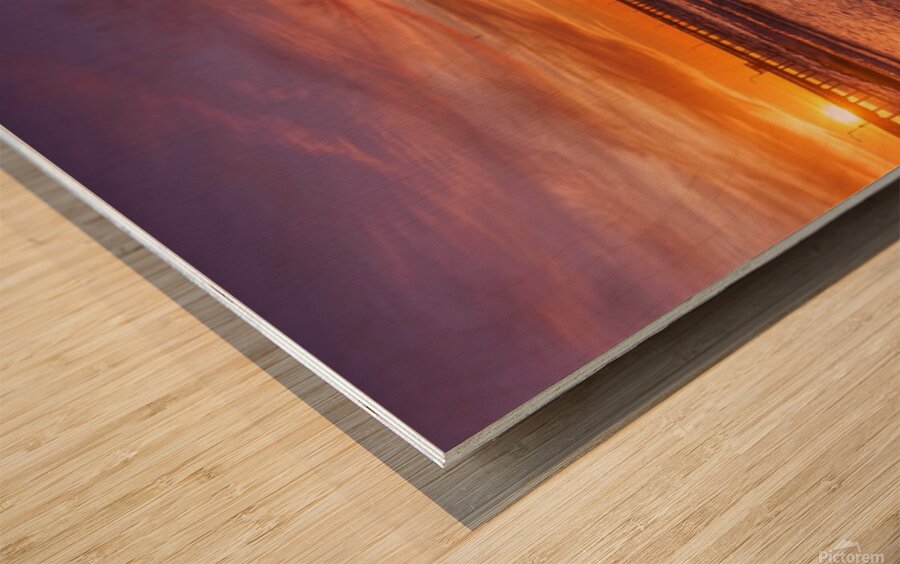 Sunset Over Ocean Beach Wood print